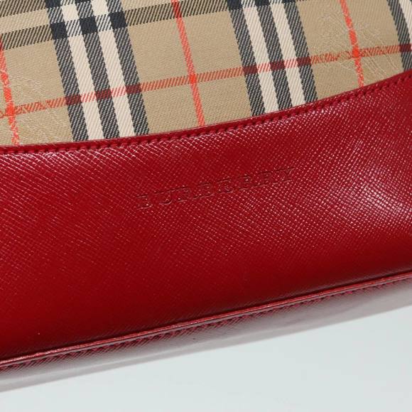 BURBERRY Nova Check Hand Bag Canvas Leather Beige Gold Red Auth 90271 - Picture 15 of 16